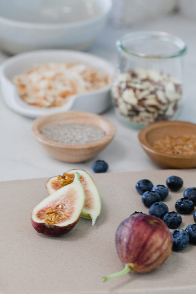 Different toppings for oatmeal being prepped